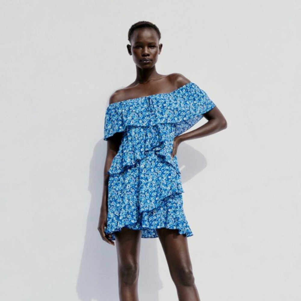 ZARA Ruffled off shoulder romper